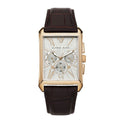 Closeout Alfred Sung ION Plated Rose Gold Japanese Movement Watch with Brown Genuine Leather Strap - Sticky add to cart bar