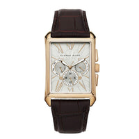 Closeout Alfred Sung ION Plated Rose Gold Japanese Movement Watch with Brown Genuine Leather Strap