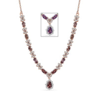 D'Joy Madagascar Color Change Garnet and White Zircon 4.25 ctw Floral Necklace 18 Inches in 18K Vermeil Rose Gold Over Sterling Silver