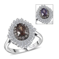 D'Joy Madagascar Color Change Garnet and Moissanite 3.35 ctw Ring in Rhodium Over Sterling Silver (Size 10.0)