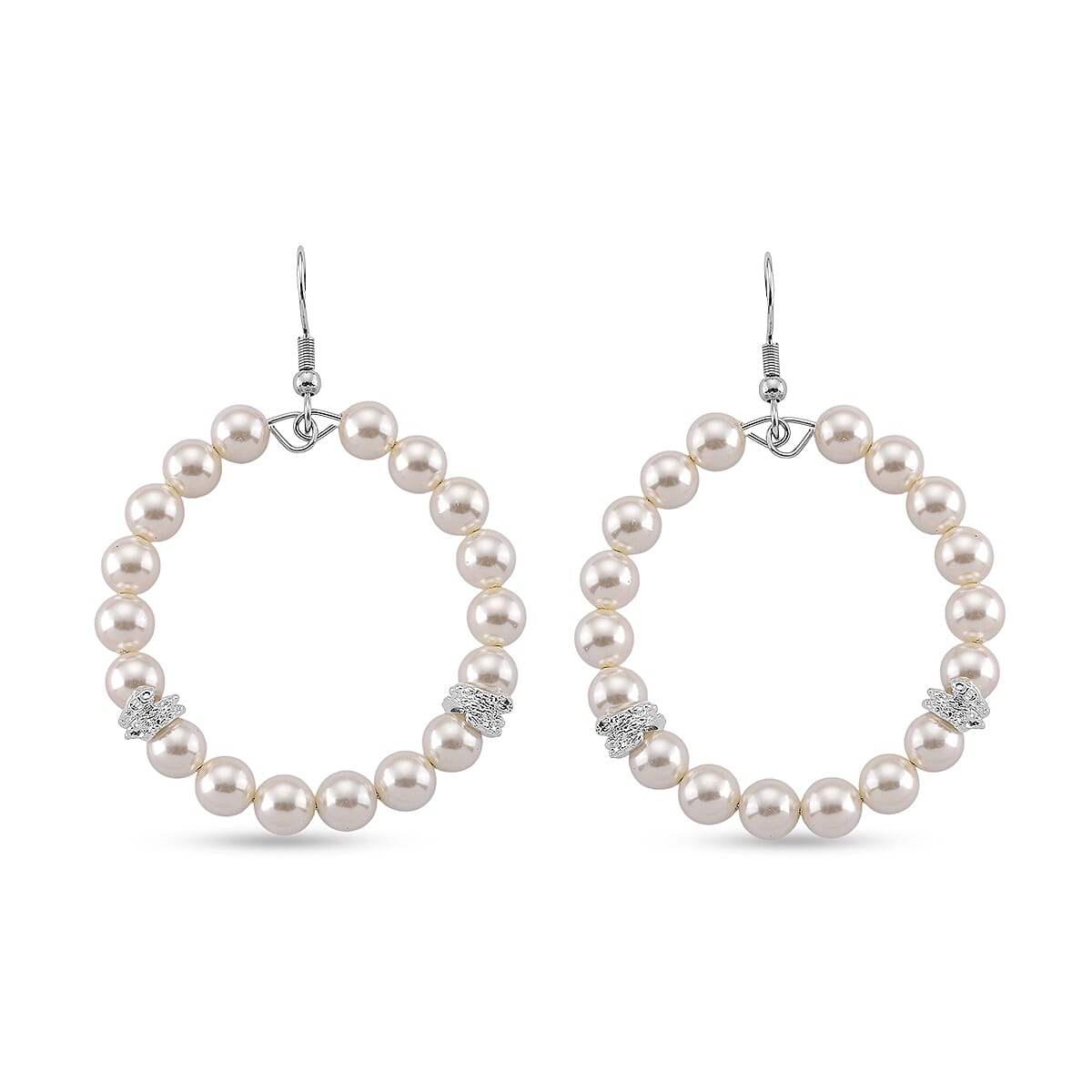 Shell Pearl  Earrings in Silvertone and Stainless Steel