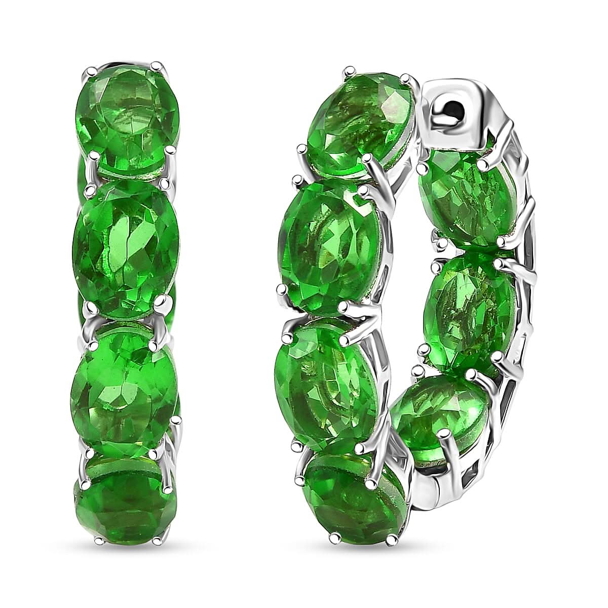 EverTrue Chartreuse Quartz (Triplet) 20.50 ctw Hoop Earrings in Platinum Bond