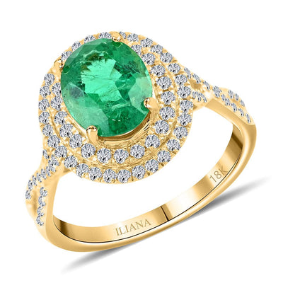 Luxoro 14K Yellow Gold AAA Kagem Zambian Emerald, Diamond (G-H, I2) Ring (Size 10.0) (Del. in 10-15 Days) 2.30 ctw