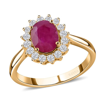 Luxoro AAA Mozambique Ruby and G-H I2 Diamond 1.79 ctw Ring in 14K Yellow Gold