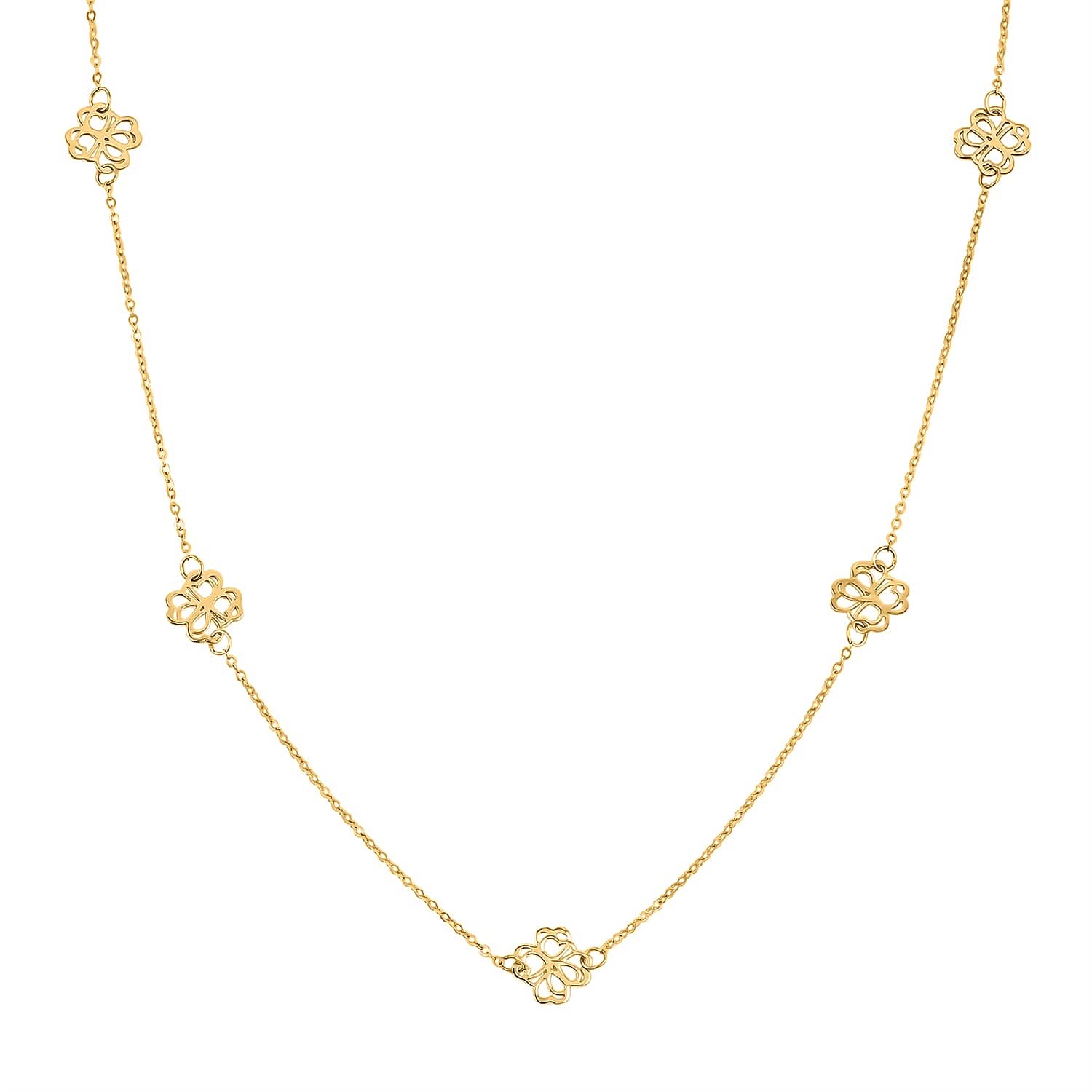 10K Yellow Gold Clover Stations Necklace (20 Inches) (1.25 g)