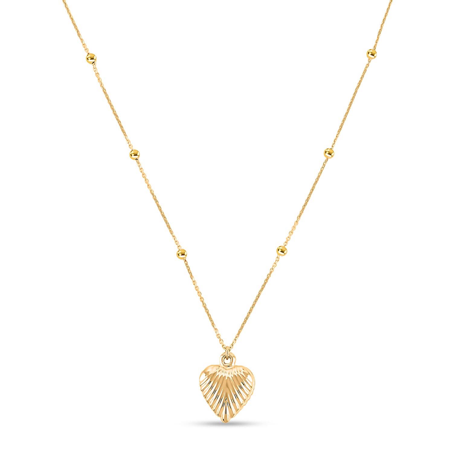 10K Yellow Gold Diamond-Cut Heart Beads Necklace (20 Inches) (1.57 g)