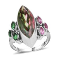 Sajen Silver Celestial Bi-Color Watermelon Doublet Quartz and Multi Gemstone 9.30 ctw Ring in Rhodium Over Sterling Silver - Sticky add to cart bar