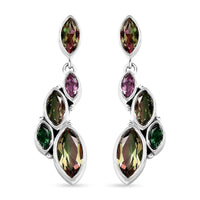 Sajen Silver Celestial Bi-Color Watermelon Doublet Quartz and Multi Gemstone 4.60 ctw Earrings in Rhodium Over Sterling Silver