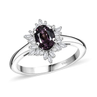 D'Joy Royal Lavender Spinel, Diamond (0.17 cts) Ring in Rhodium Over Sterling Silver (Size 10.0) 1.10 ctw