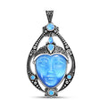Sajen Silver Optic Fiber Blue Carved and Multi Gemstone 22.50 ctw Pendant without Chain in Rhodium Over Sterling Silver - Sticky add to cart bar