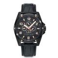 Closeout Alfred Sung ION Plated Black Japanese Movement 46mm Watch with Black Genuine Leather Strap - Sticky add to cart bar