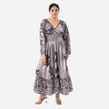 Grey Full Sleeves, Smocked Waist PV Muslin Maxi Dress - One Size Fits Most - Sticky add to cart bar