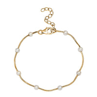 D'Joy Pearl Station Necklace 18-20 Inches in 18K Vermeil Yellow Gold Over Sterling Silver