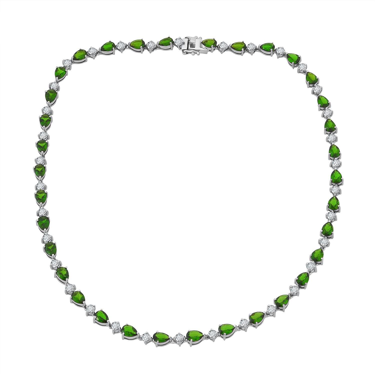 D'Joy Chrome Diopside and Moissanite 30.60 ctw Necklace in Rhodium Over Sterling Silver 18 Inches
