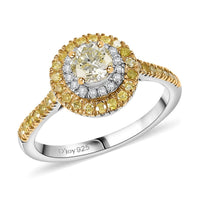 D'Joy Natural Yellow and White Diamond I2-I3 1.20 ctw Golden Twilight Ring in Rhodium Over Sterling Silver (Size 10.0)