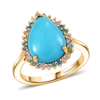Premium Sleeping Beauty Turquoise and SI Luxuriant Lab Grown Multi Diamond 5.25 ctw Ring in 18K Vermeil Yellow Gold Over Sterling Silver (Size 10.0)