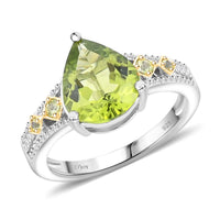 Peridot, White Zircon Ring in 18K Vermeil YG and Rhodium Over Sterling Silver 3.93 ctw
