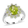 Hebei Peridot 3.60 ctw Ring in Rhodium Over Sterling Silver - Sticky add to cart bar