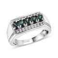 D'Joy Premium Monte Belo Indicolite, White Zircon Men's Ring in Rhodium Over Sterling Silver (Size 10.0) 1.30 ctw - Sticky add to cart bar
