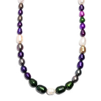 Freshwater Pearl and Multi Color Dyed Pearl Necklace in Platinum Bond 18 Inches