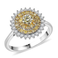 D'Joy Natural Yellow and White Diamond I2-I3 1.00 ctw Blooming Floral Ring in Rhodium Over Sterling Silver