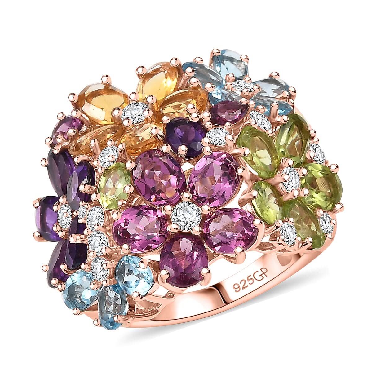 GP Multi Gemstone Ring in 18K Vermeil RG Over Sterling Silver (Size 10.0) 10.50 ctw