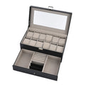 Livemore Black Faux Leather 2 Layer Watch Box with Glass Window - Sticky add to cart bar
