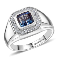 Luxuriant AAA Lab Grown Alexandrite, Lab Grown Diamond (G-H.SI) (0.30 cts) Men's Ring in Rhodium Over Sterling Silver (Size 10.0) 2.40 ctw