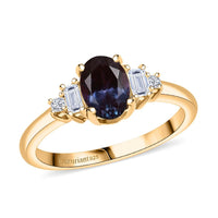 Luxuriant AAA Lab Grown Alexandrite, Lab Grown Diamond (G-H,SI) (0.16 cts) Ring in 18K Vermeil YG Over Sterling Silver (Size 6.0) 1.20 ctw