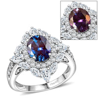 D'Joy Lab Grown Alexandrite and Moissanite 4.00 ctw Ring in Rhodium Over Sterling Silver
