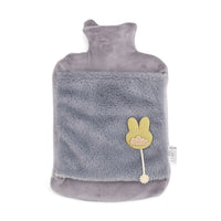 Gray 2L Hot Water Bag with Rabbit Faux Fur Cover