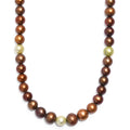 Brown and Green Dyed Pearl Necklace in Stainless Steel 18 Inches - Sticky add to cart bar