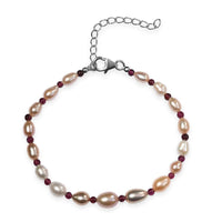 Multi Color Freshwater Pearl and Thai Black Spinel 4.00 ctw Bracelet in Rhodium Over Sterling Silver (7.25 In)