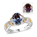 D'Joy Premium Lab Grown Alexandrite, Moissanite Ring in 18K Vermeil YG and Rhodium Over Sterling Silver (Size 10.0) 2.50 ctw - Sticky add to cart bar