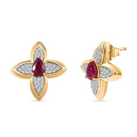 D'Joy African Ruby (FF) and White Zircon 1.80 ctw Earrings in 18K Vermeil Yellow Gold Over Sterling Silver