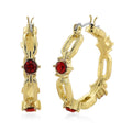 Ruby Color Austrian Crystal Hoop Earrings in Goldtone - Sticky add to cart bar