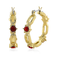 Ruby Color Austrian Crystal Hoop Earrings in Goldtone