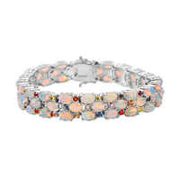 D'Joy Premium Ethiopian Welo Opal, Multi Sapphire Bracelet in Rhodium Over Sterling Silver (6.50 In) 20.80 ctw