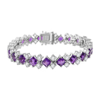 D'Joy African Amethyst, White Topaz Bracelet in Rhodium Over Sterling Silver (6.50 In) 16.80 ctw