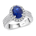 Certified & Appraised Rhapsody AAAA Ceylon Blue Sapphire and E-F VS Diamond 4.30 ctw Ring in 950 Platinum (Size 10.0) 9.71 Grams - Sticky add to cart bar