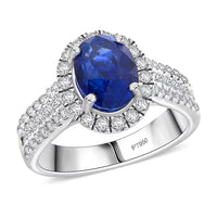 Certified & Appraised Rhapsody AAAA Ceylon Blue Sapphire and E-F VS Diamond 4.30 ctw Ring in 950 Platinum (Size 10.0) 9.71 Grams