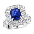 Certified & Appraised AAAA Ceylon Blue Sapphire and E-F VS Diamond 4.20 ctw Ring in 950 Platinum (Size 10.0) 8.45 Grams - Sticky add to cart bar