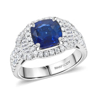 Chairman Collection Certified & Appraised Rhapsody AAAA Ceylon Blue Sapphire and E-F VS Diamond 4.30 ctw Ring in 950 Platinum (Size 7.0)  10.20 Grams