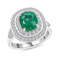 Certified & Appraised Rhapsody AAAA Kagem Zambian Emerald and E-F VS Diamond 3.45 ctw Ring in 950 Platinum (Size 7.0)  13.42 Grams