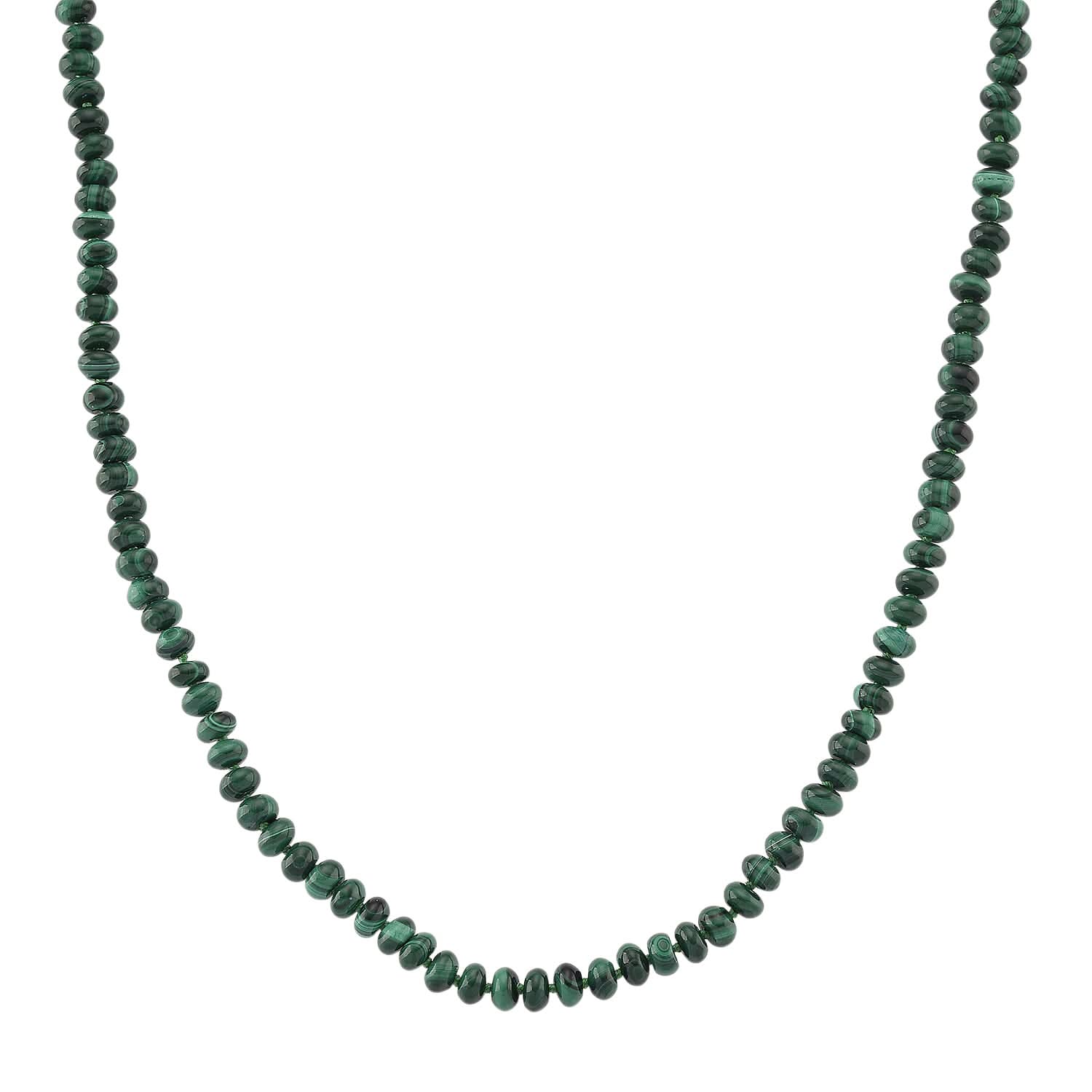African Malachite 145.00 ctw Roundel Necklace in Goldtone 18-20 Inches