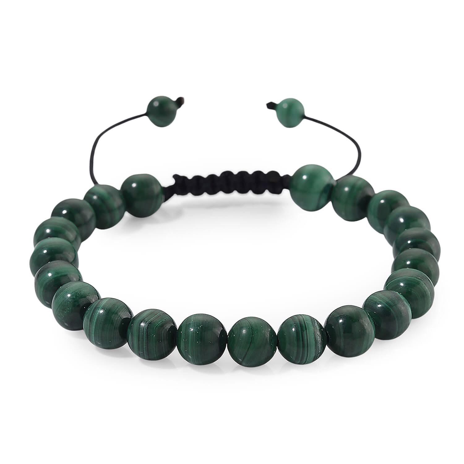 African Malachite 108.00 ctw Beaded Shamballa Bracelet with Cotton Threads (Adjustable)