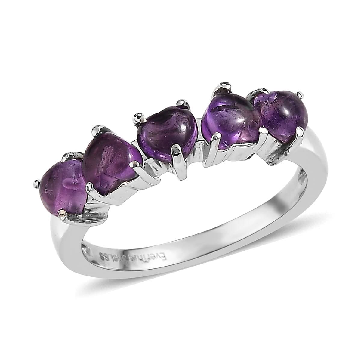 EverTrue African Amethyst 1.70 ctw 5 Stone Ring in Stainless Steel