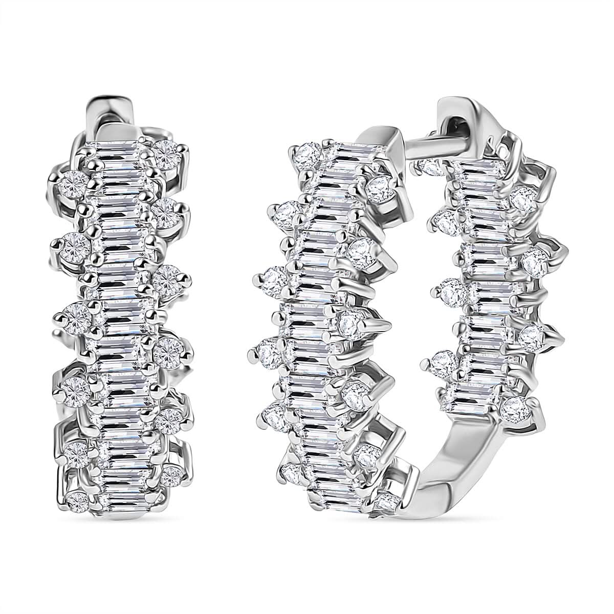 D’Joy White Zircon 3.45 ctw Sunburst Hoop Earrings in Rhodium Over Sterling Silver