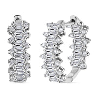 D’Joy White Zircon 3.45 ctw Sunburst Hoop Earrings in Rhodium Over Sterling Silver