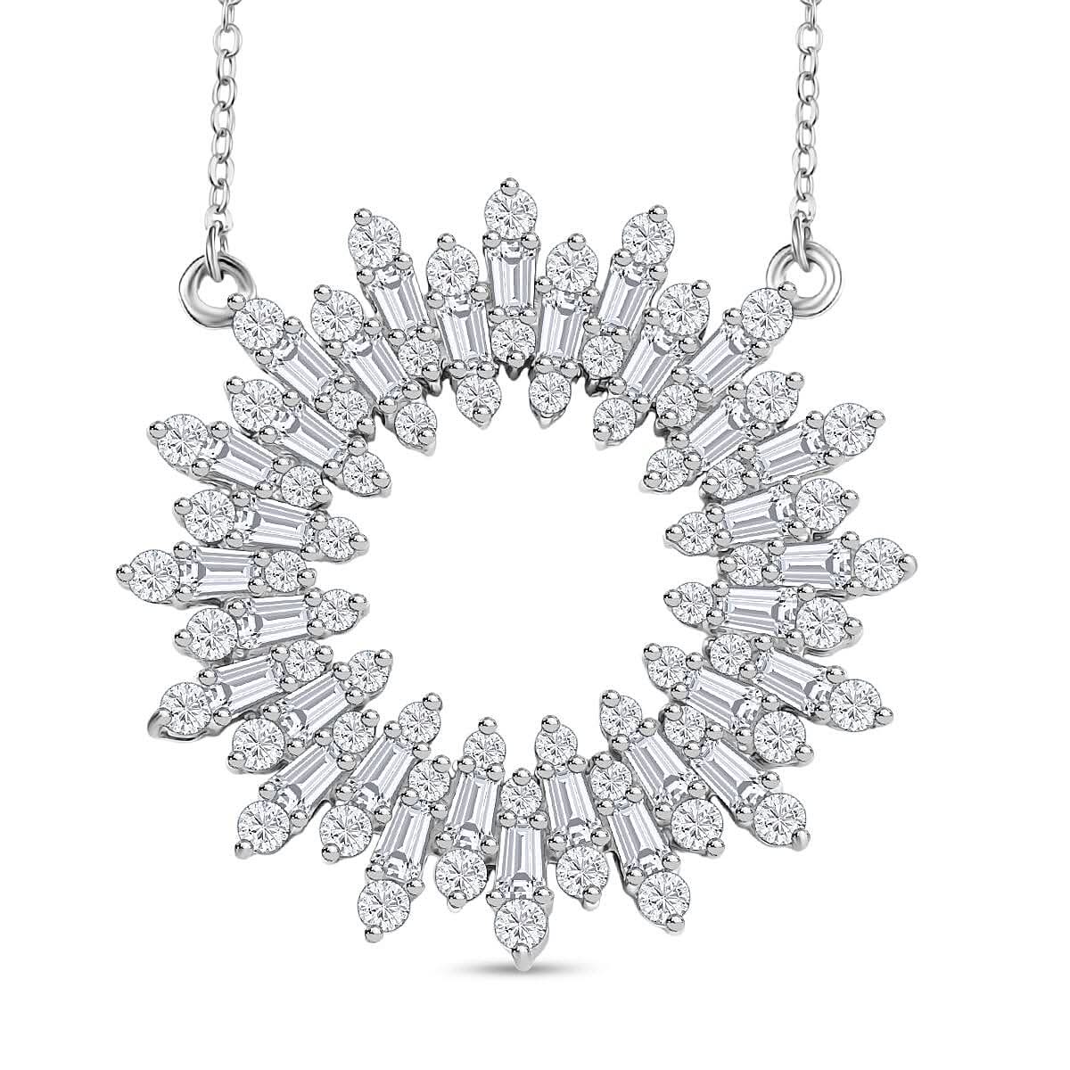 D'Joy White Zircon 5.30 ctw Sunburst Necklace in Rhodium Over Sterling Silver 18 Inches